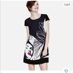 KENSIE FACE PRINT MINI shift DRESS / Black print white and red relaxed Small